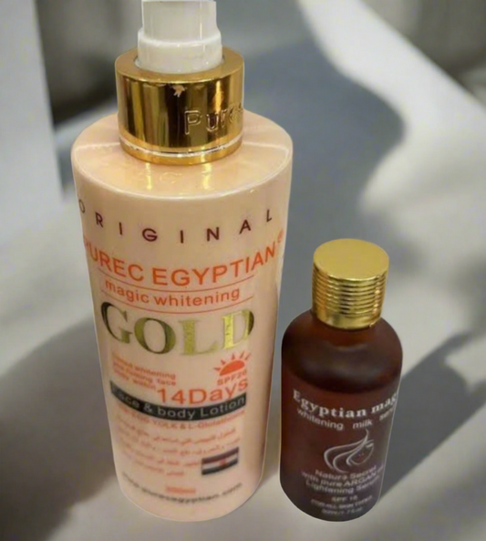 PURE EGYPTIAN CARROT MAGIC WHITENING FACE & BODY MILK AND SERUM.