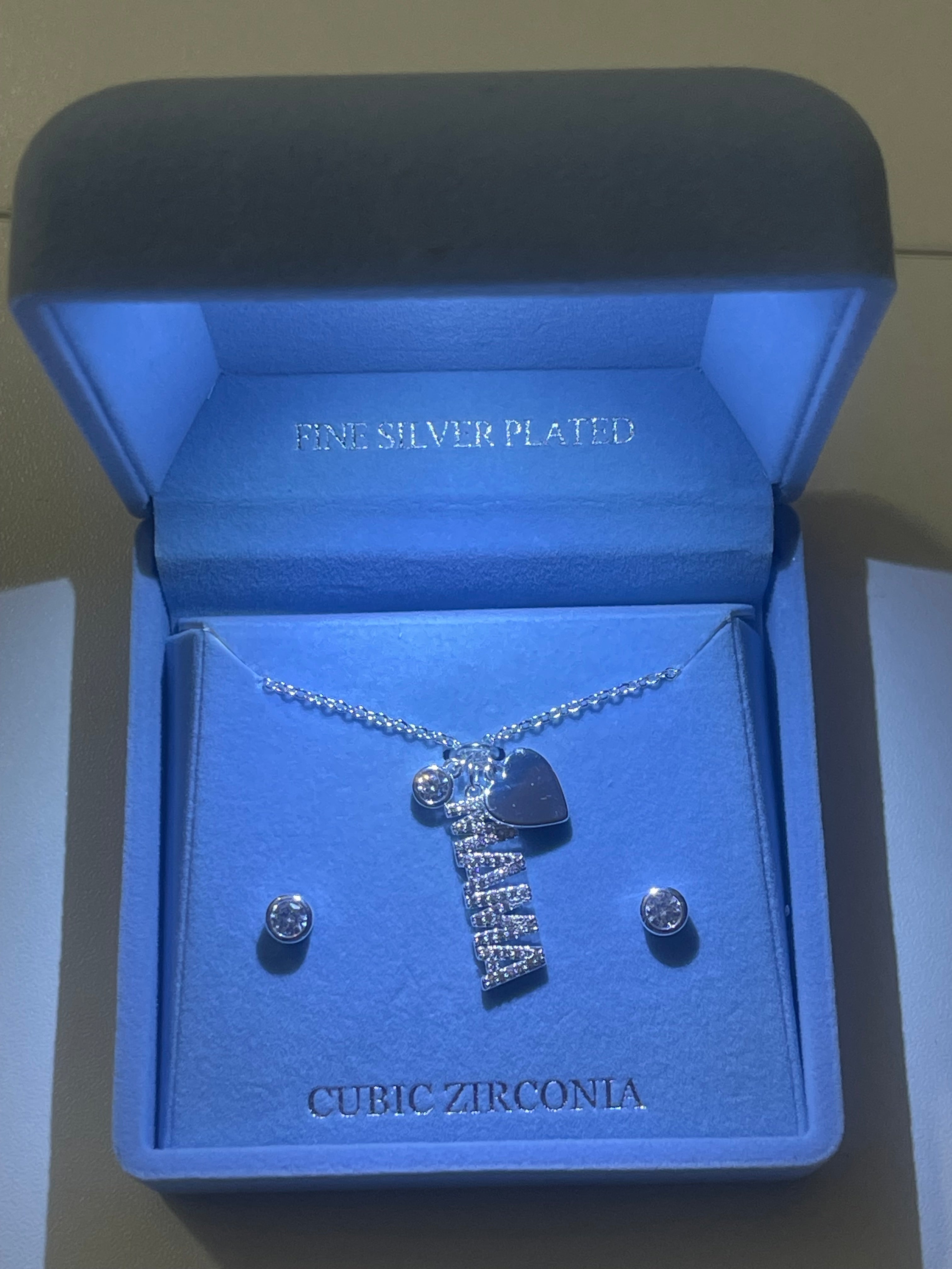 Danecraft silver cubic zirconia mom pendant necklace set