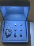 Danecraft silver cubic zirconia mom pendant with three studded earrings necklace set