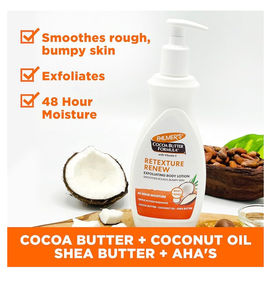 Palmer’s cocoa butter formula with vitamin E smooth radiant Exfoliating body lotion