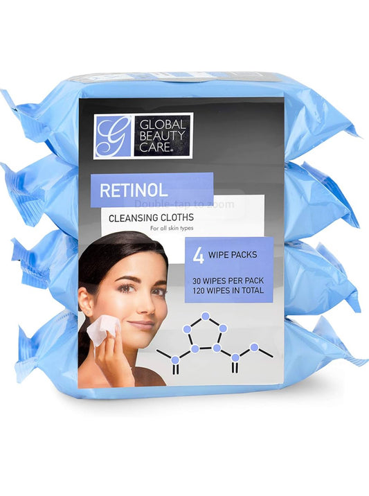 Global beauty care Retinol cleansing cloths. 4 wipe packs . 30 wipes per pack . 120 wipes in total.